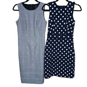J. Crew Lot 2 Sheath dresses 00 Cotton Viscose Plaid Polka Dot